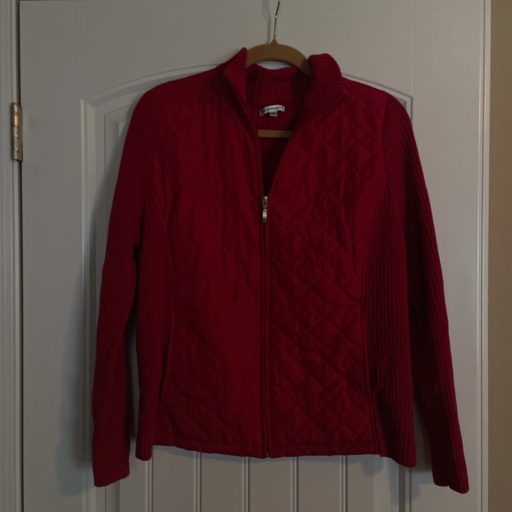 Red zip up sweater